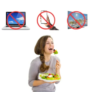 A cozy scene of someone enjoying a meal mindfully sitting at a table with minimal distractions