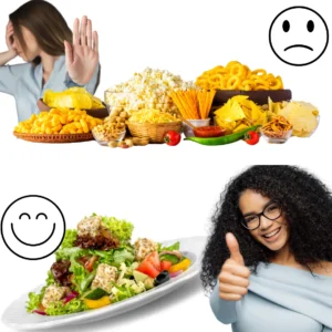 A side by side comparison of processed snacks vs. healthy whole food alternatives