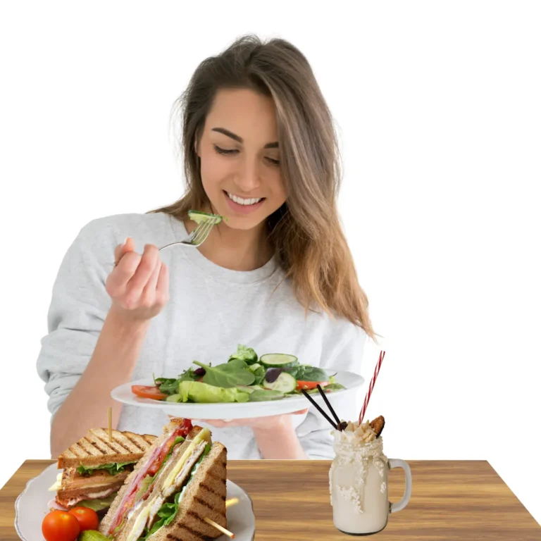 A happy person enjoying a colorful balanced meal—showcasing variety and health