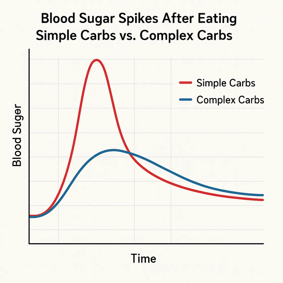 Graph or chart showing blood sugar spikes after eating simple carbs vs. complex carbs