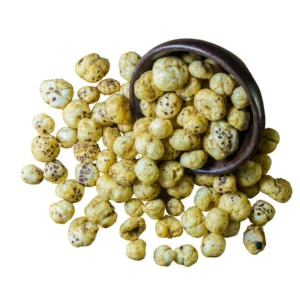 A katori of roasted makhana with spices on the side